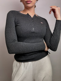 Vintage RALPH LAUREN XS grauer Pullover mit Button-Down-Kragen