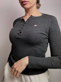 Vintage RALPH LAUREN XS grauer Pullover mit Button-Down-Kragen