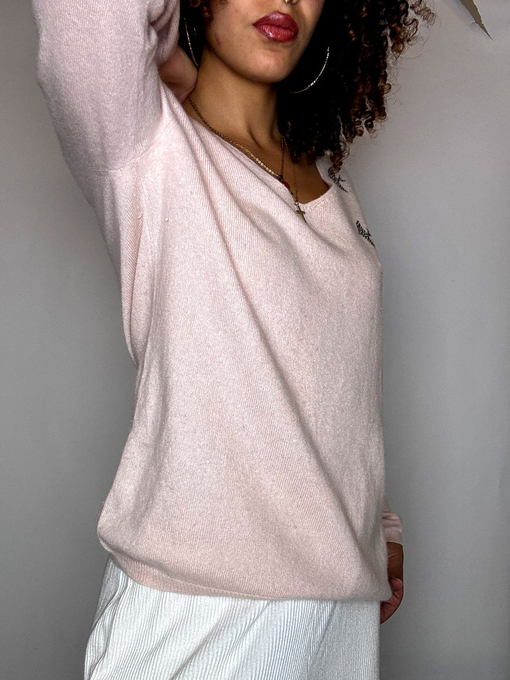Pull rose col V L vintage