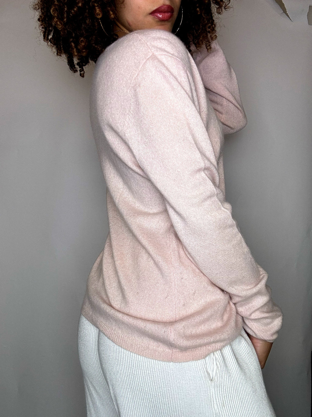 Pull rose col V L vintage