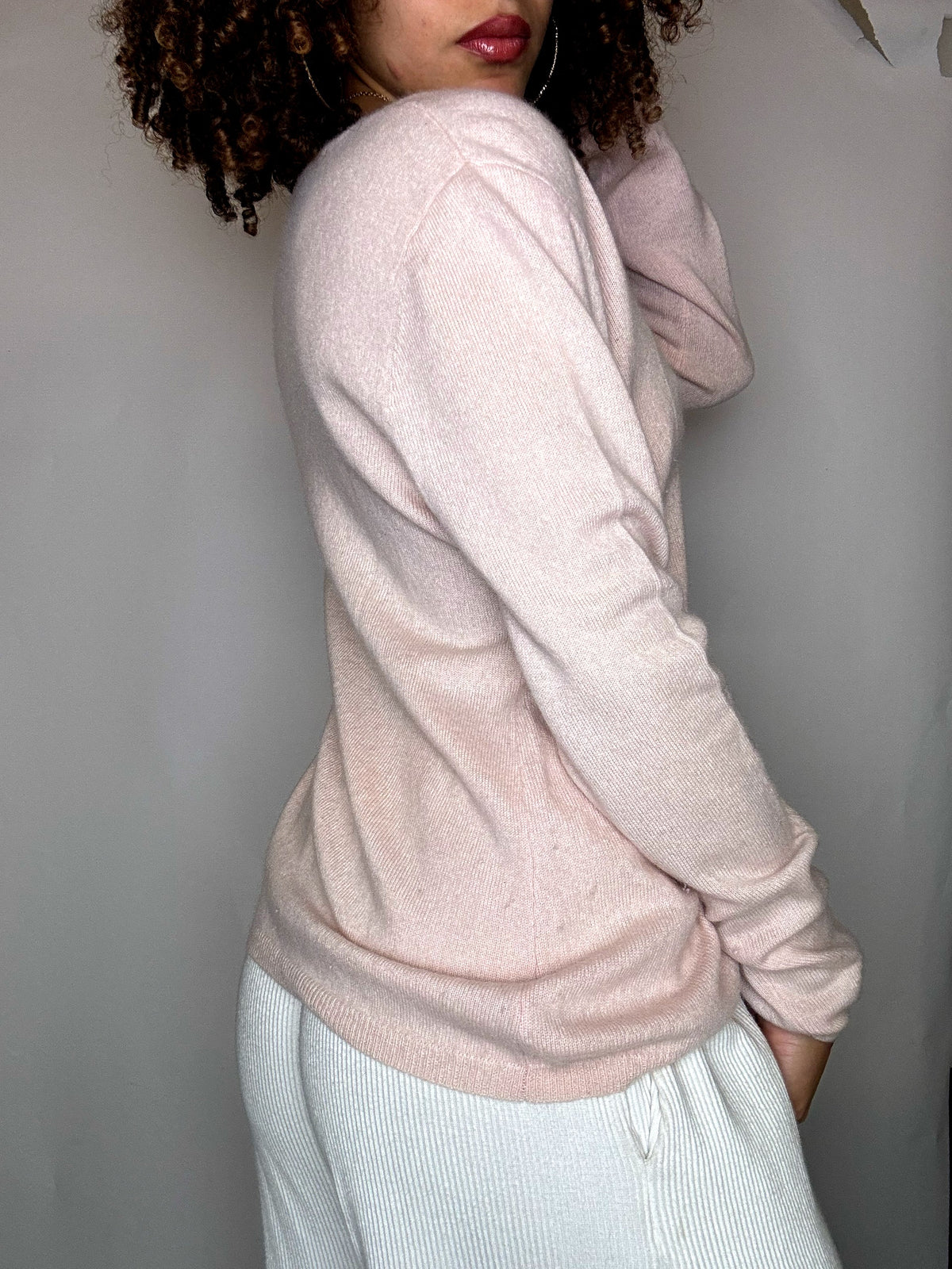Pull rose col V L vintage