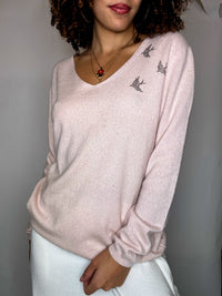 Pull rose col V L vintage
