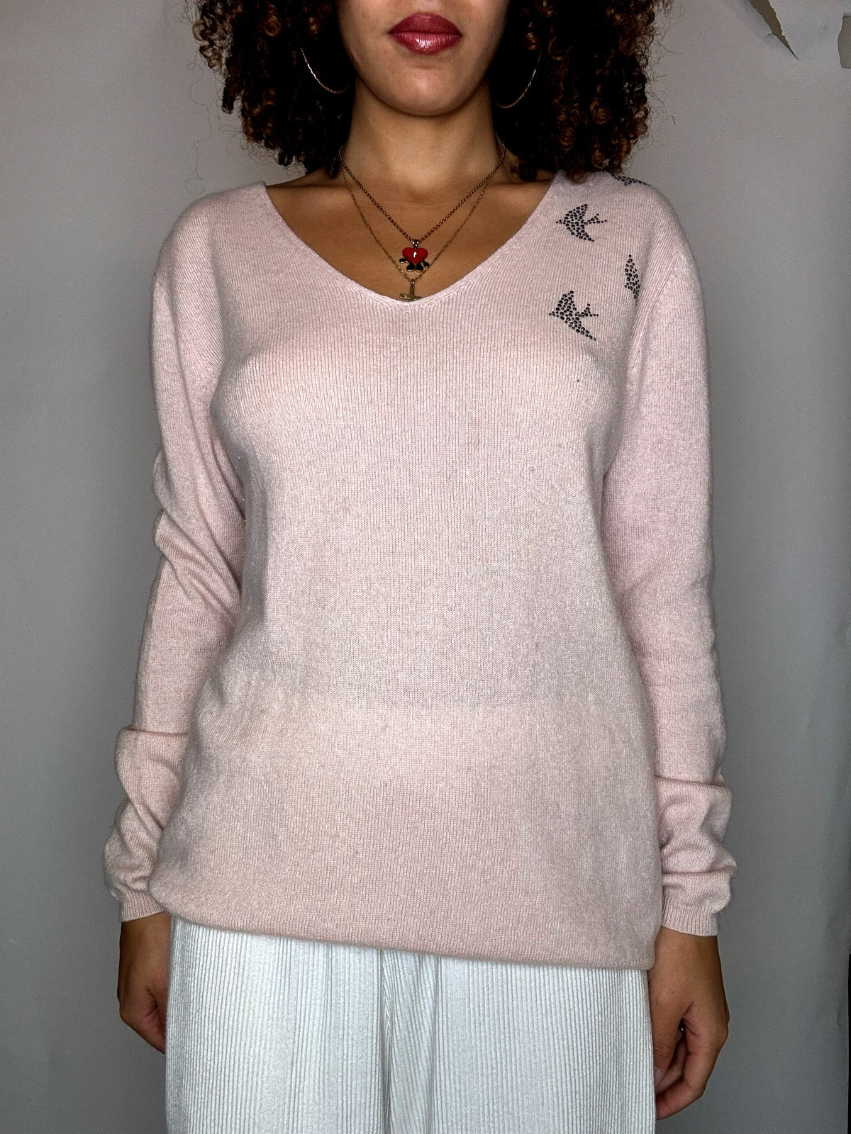 Pull rose col V L vintage