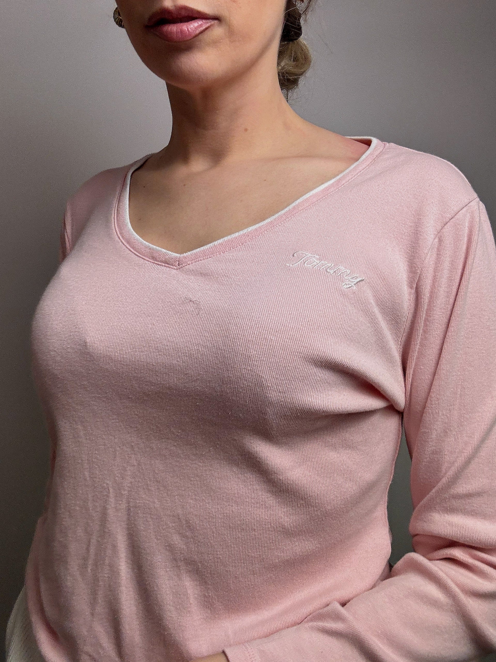 Large pink V-neck sweater TOMMY HILFIGER L vintage