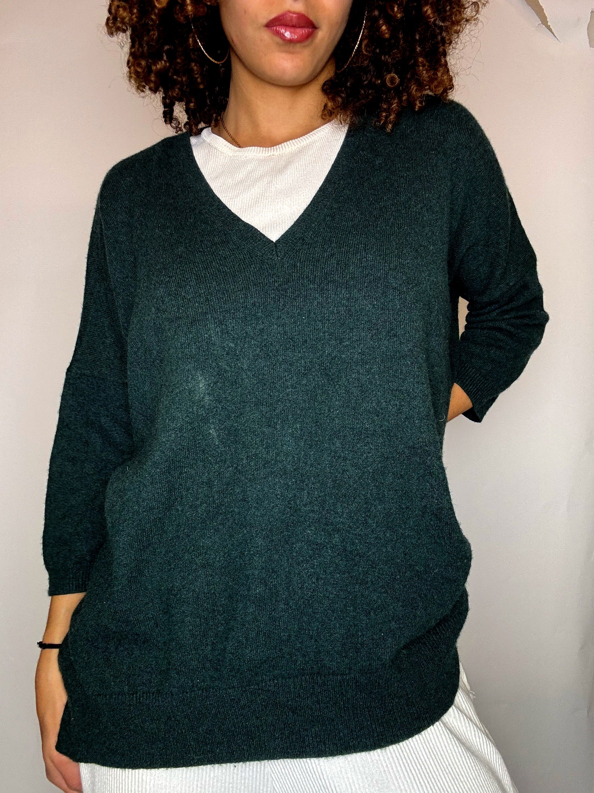 Pull en cashmere vert sapin ERIC BOMPARD M vintage