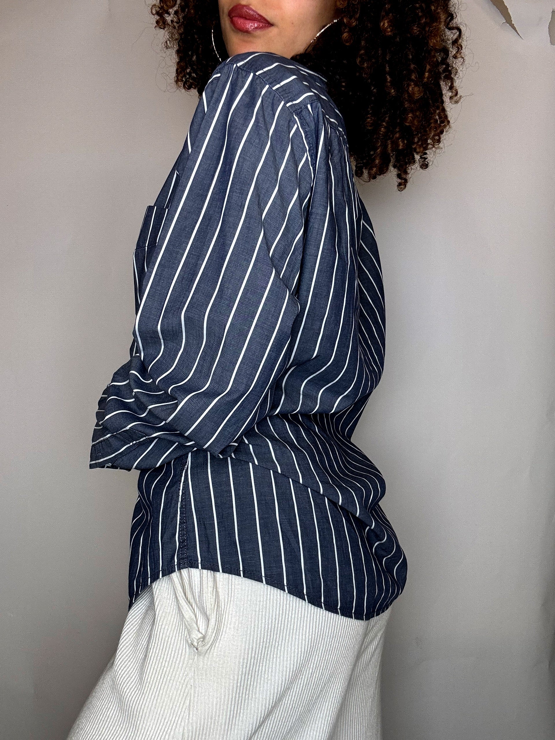 Chemise rayée gris et blanc M vintage