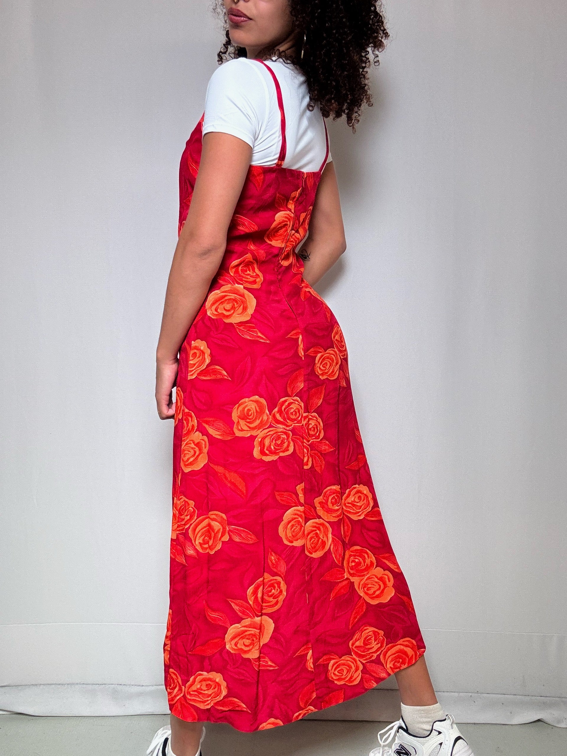 Robe rose à fleurs oranges M vintage
