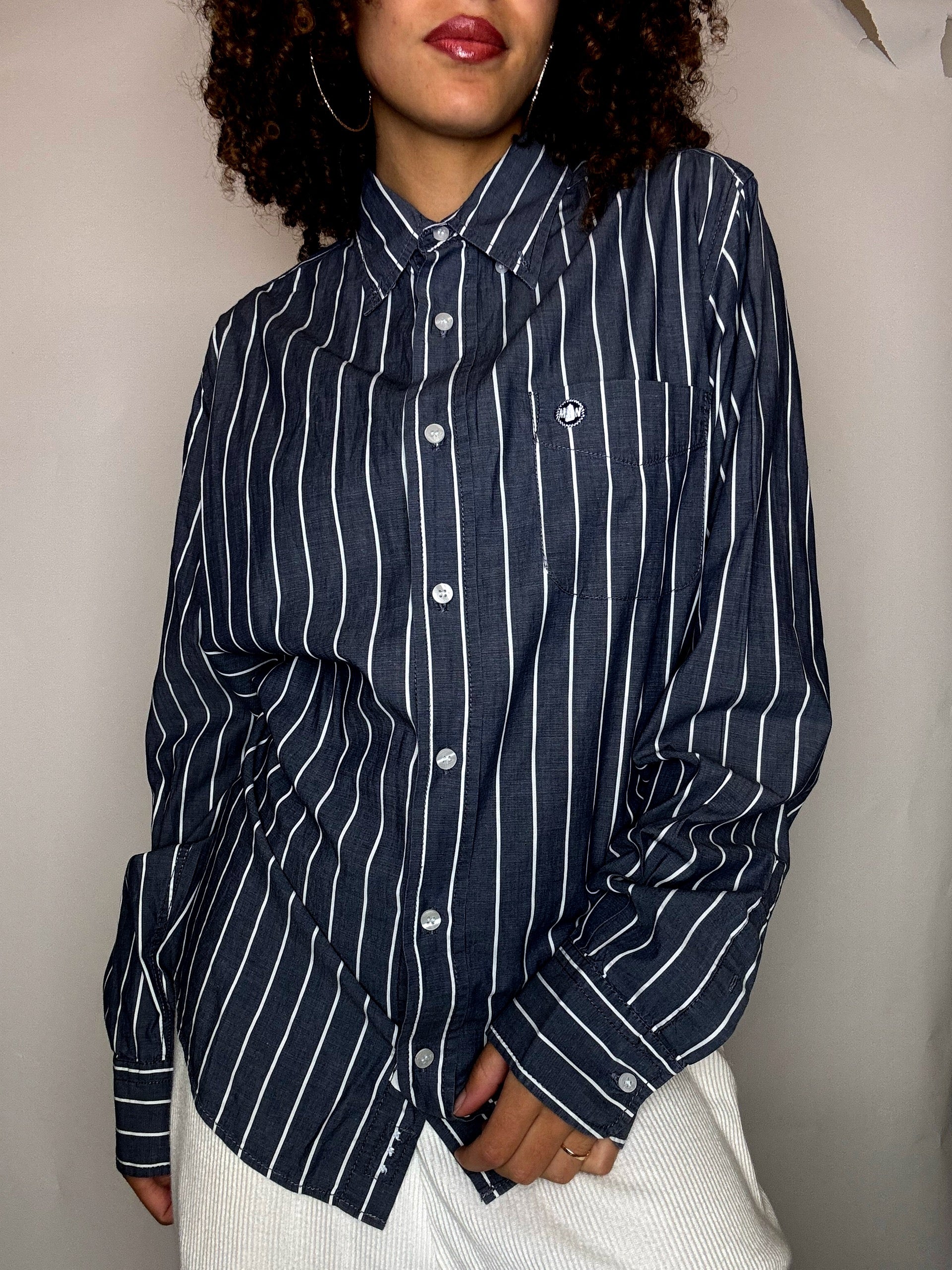 Chemise rayée gris et blanc M vintage