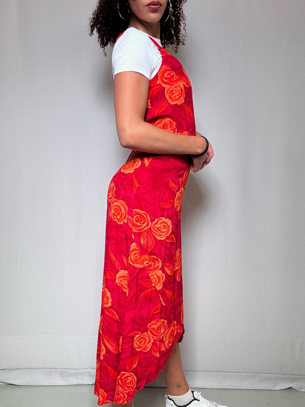 Rosa Kleid mit orangefarbenen Blüten Gr. M, Vintage