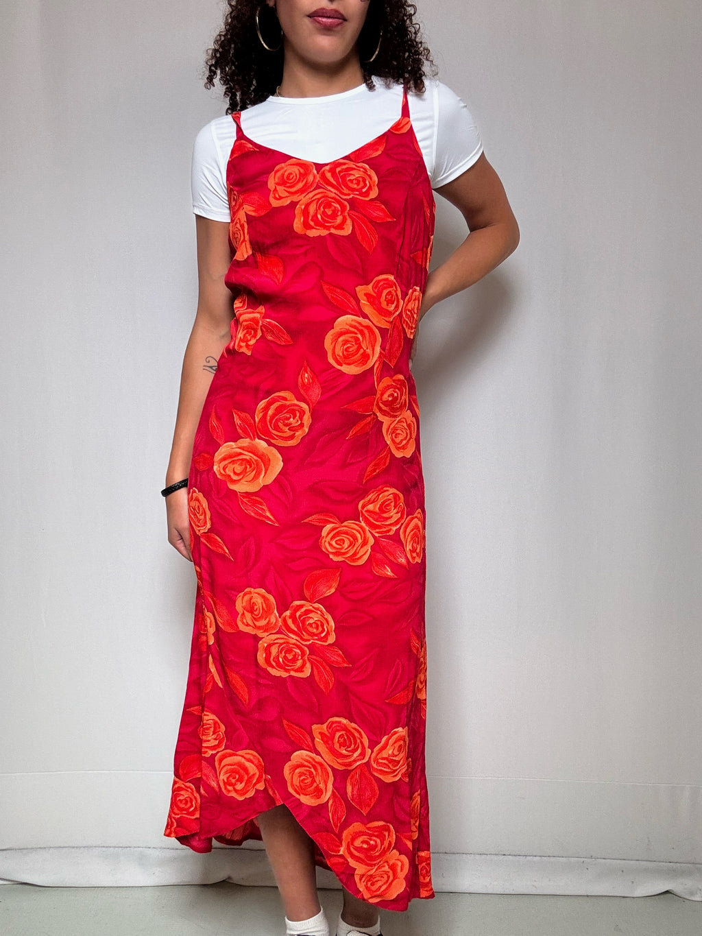 Rosa Kleid mit orangefarbenen Blüten Gr. M, Vintage