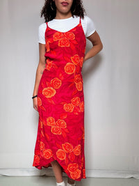 Rosa Kleid mit orangefarbenen Blüten Gr. M, Vintage