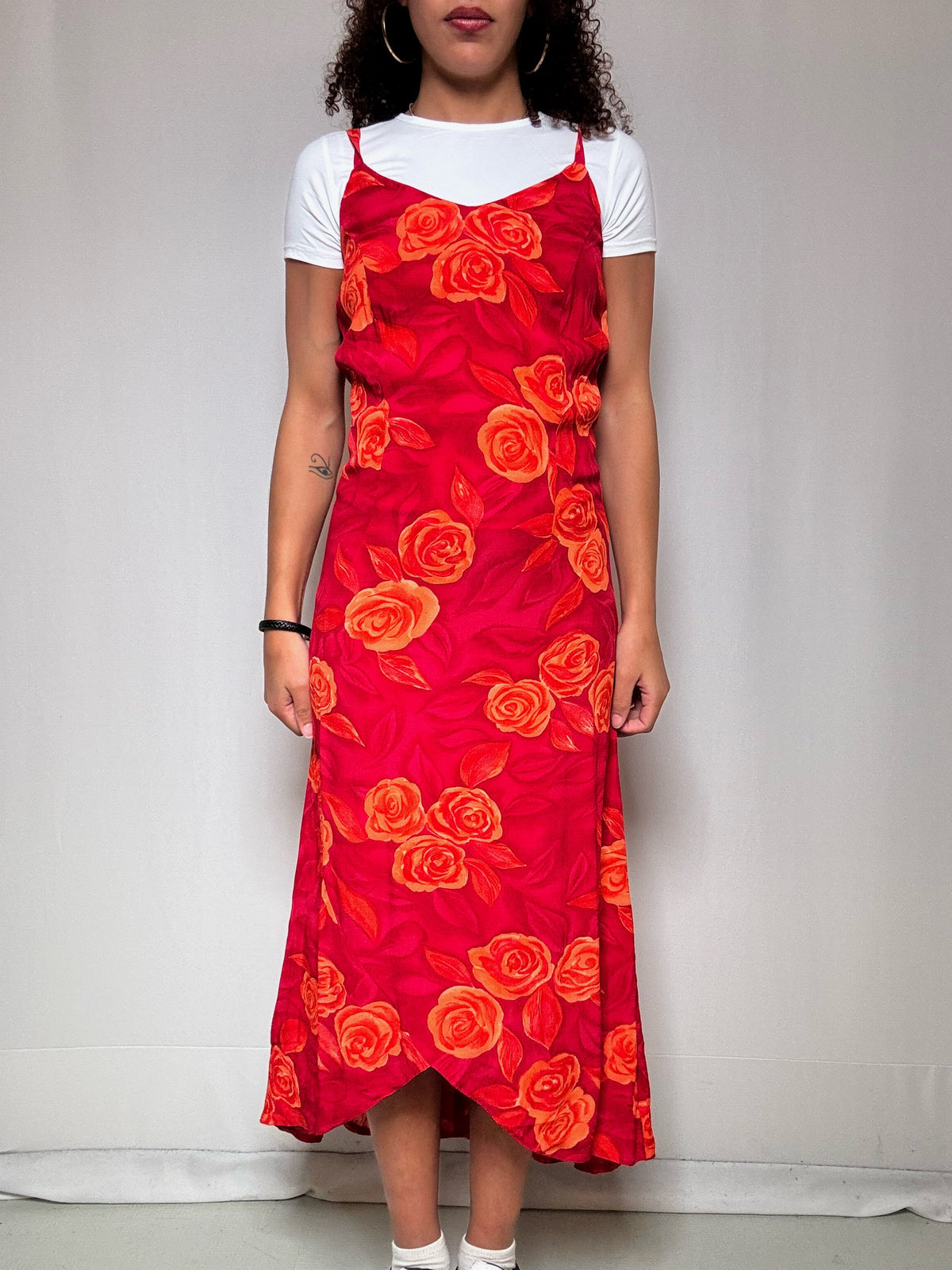 Rosa Kleid mit orangefarbenen Blüten Gr. M, Vintage