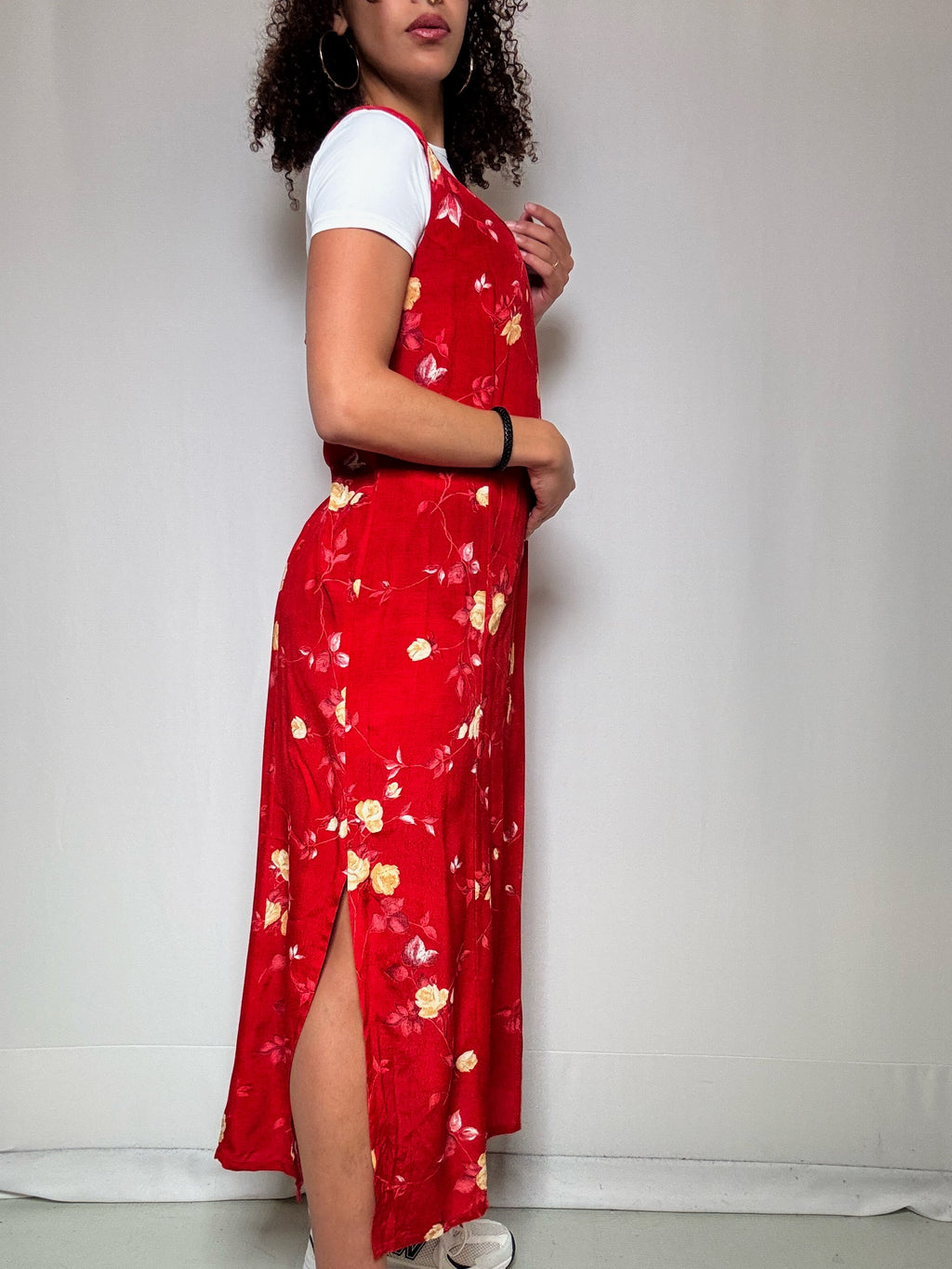 Robe rouge à fleurs longue Yessica L vintage
