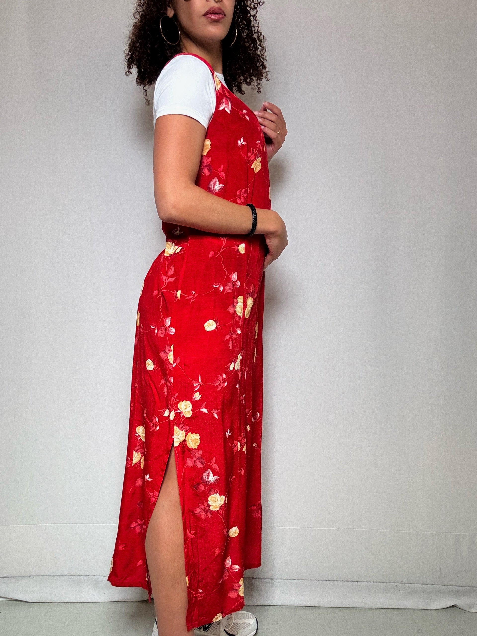 Robe rouge à fleurs longue Yessica L vintage