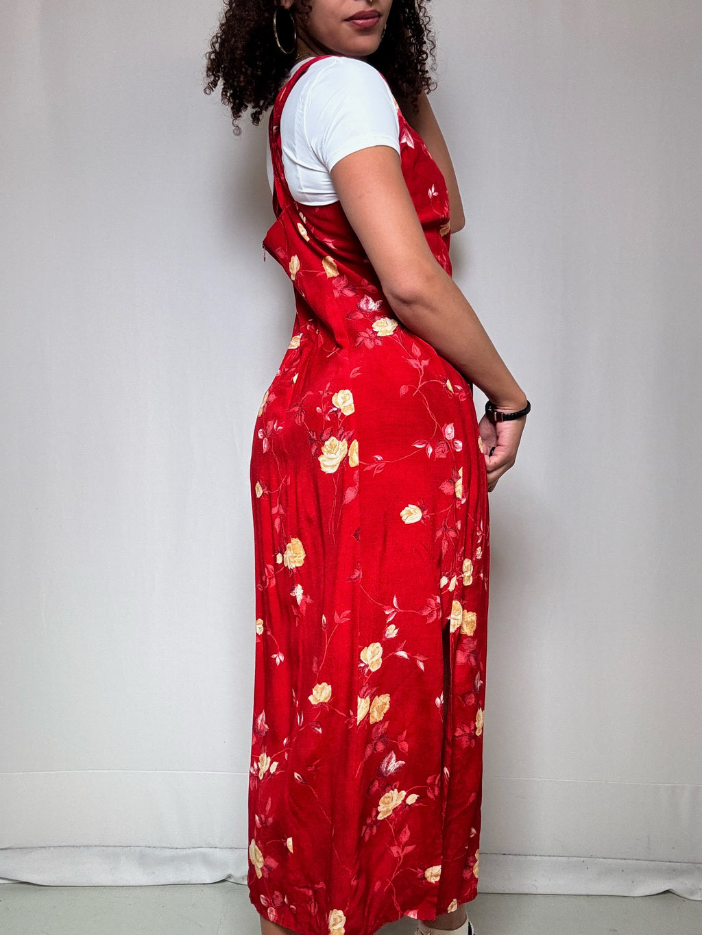 Robe rouge à fleurs longue Yessica L vintage