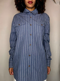 Vintage-Hemd mit blauen und weißen Streifen, Größe L
