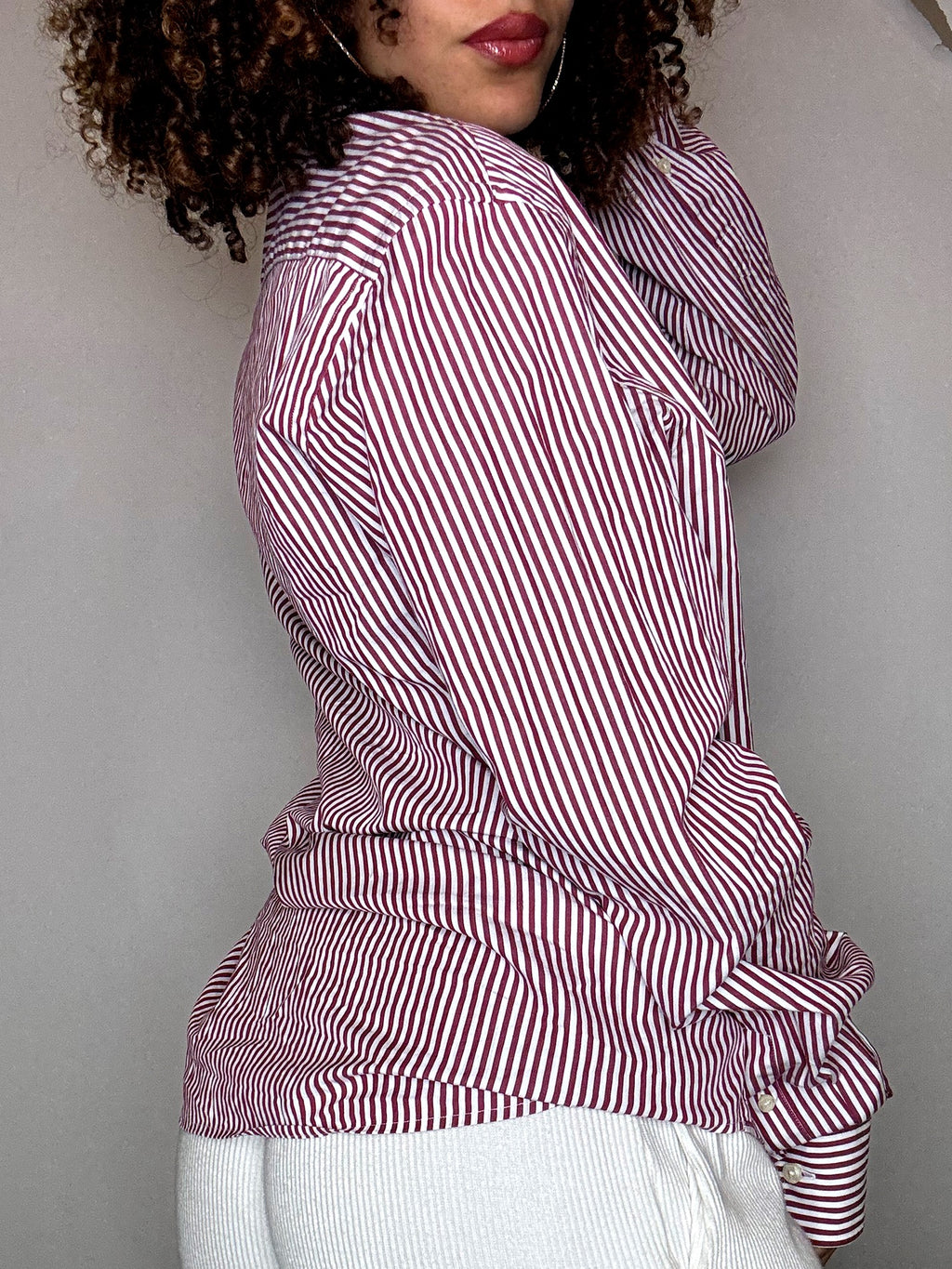 Vintage red and white striped shirt L