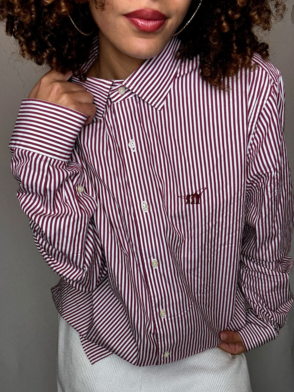 Vintage red and white striped shirt L