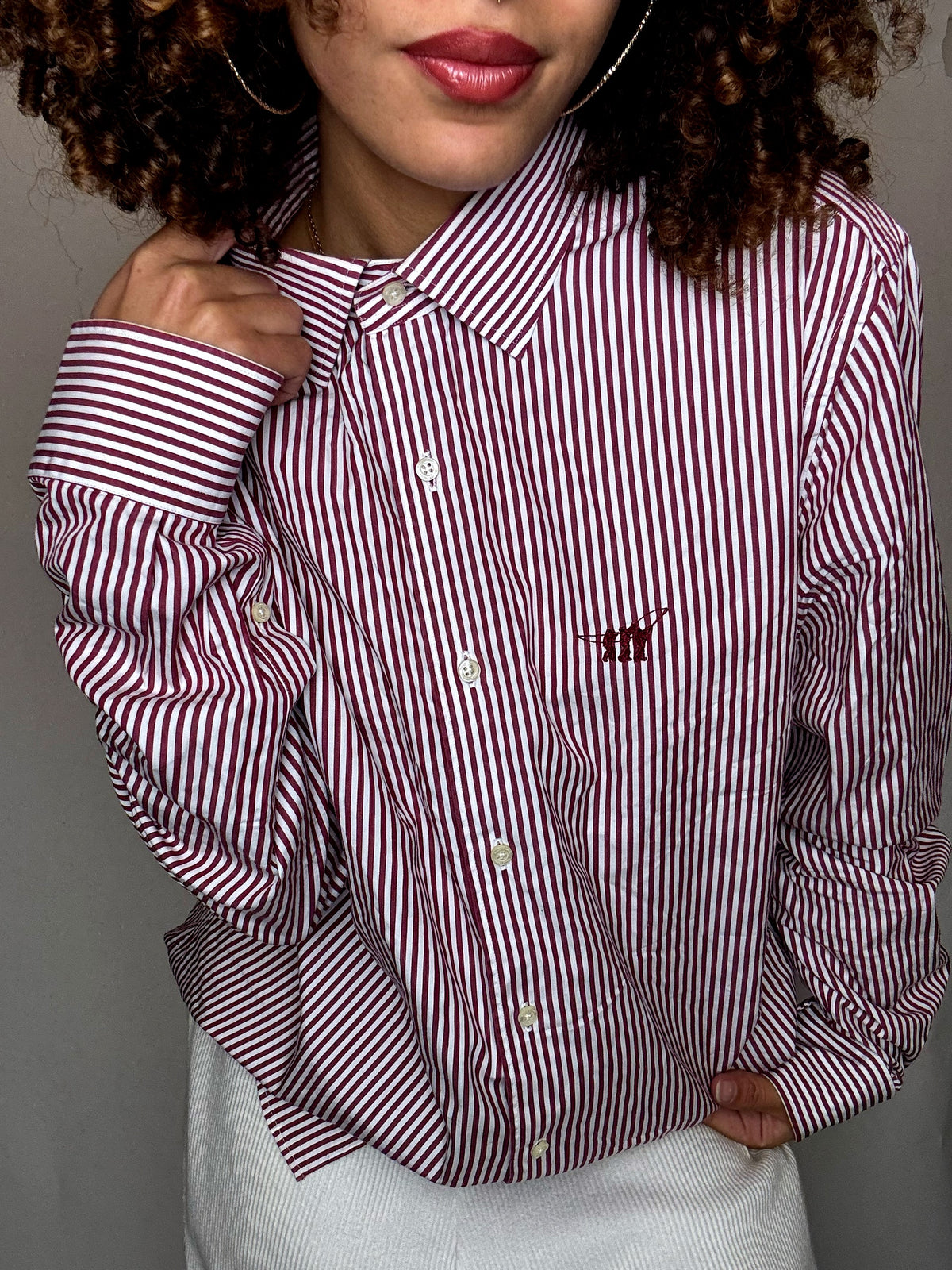 Vintage red and white striped shirt L