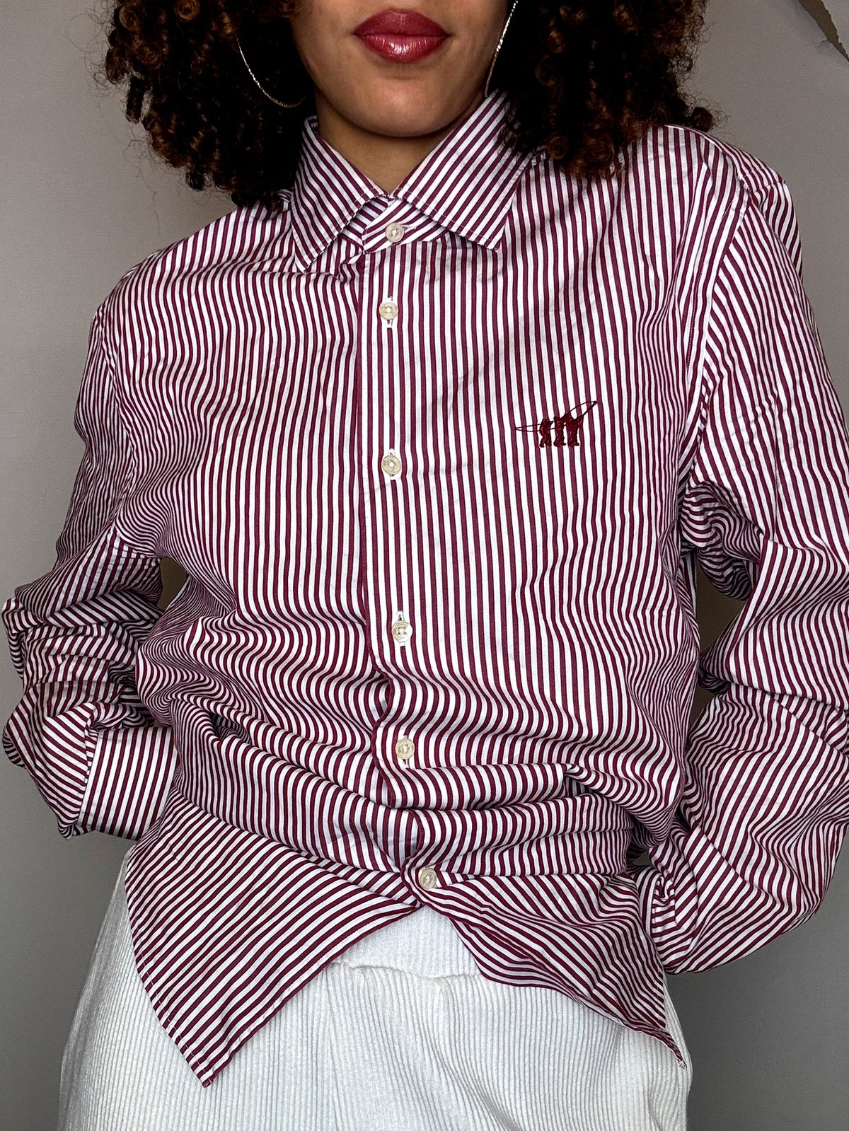 Vintage red and white striped shirt L