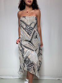 Vintage M crumpled-effect printed strapless dress