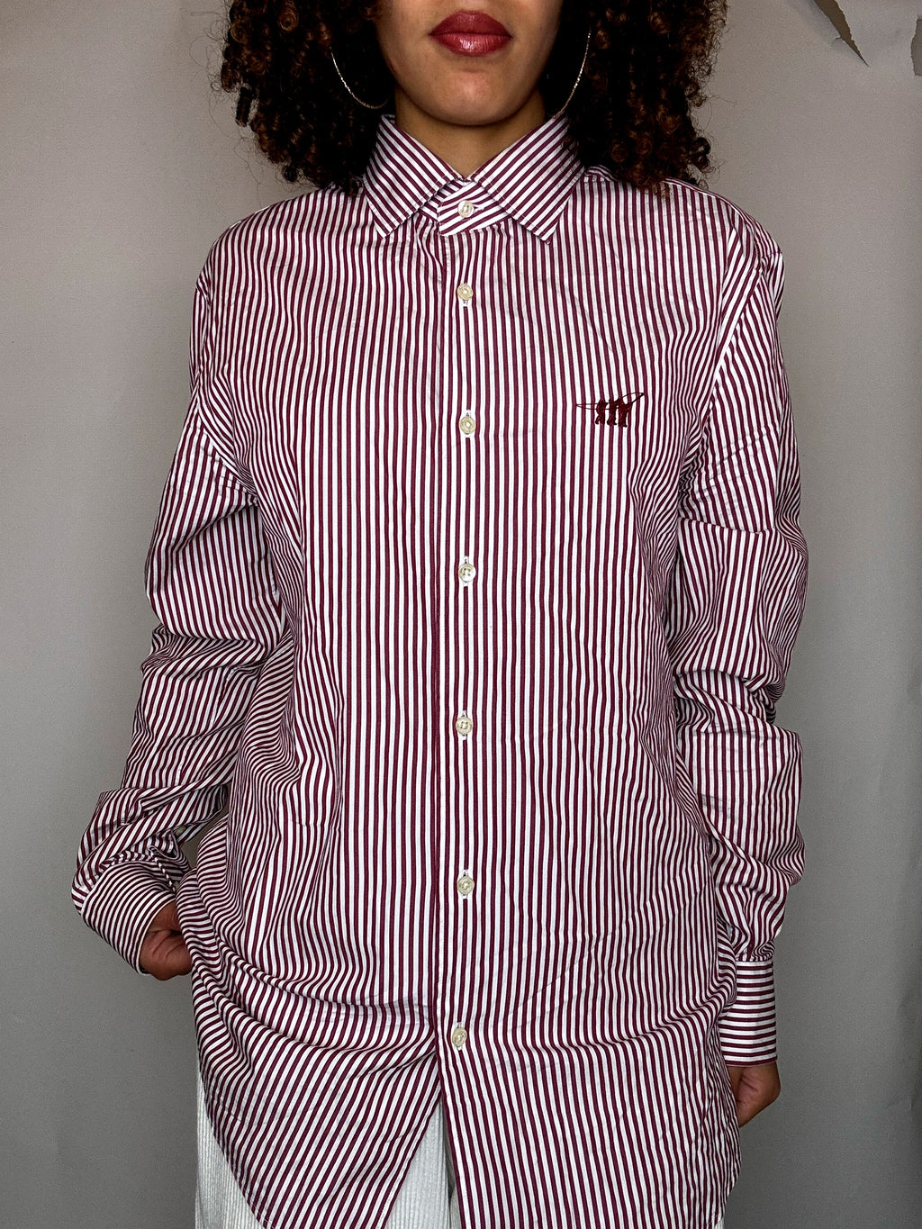 Vintage red and white striped shirt L