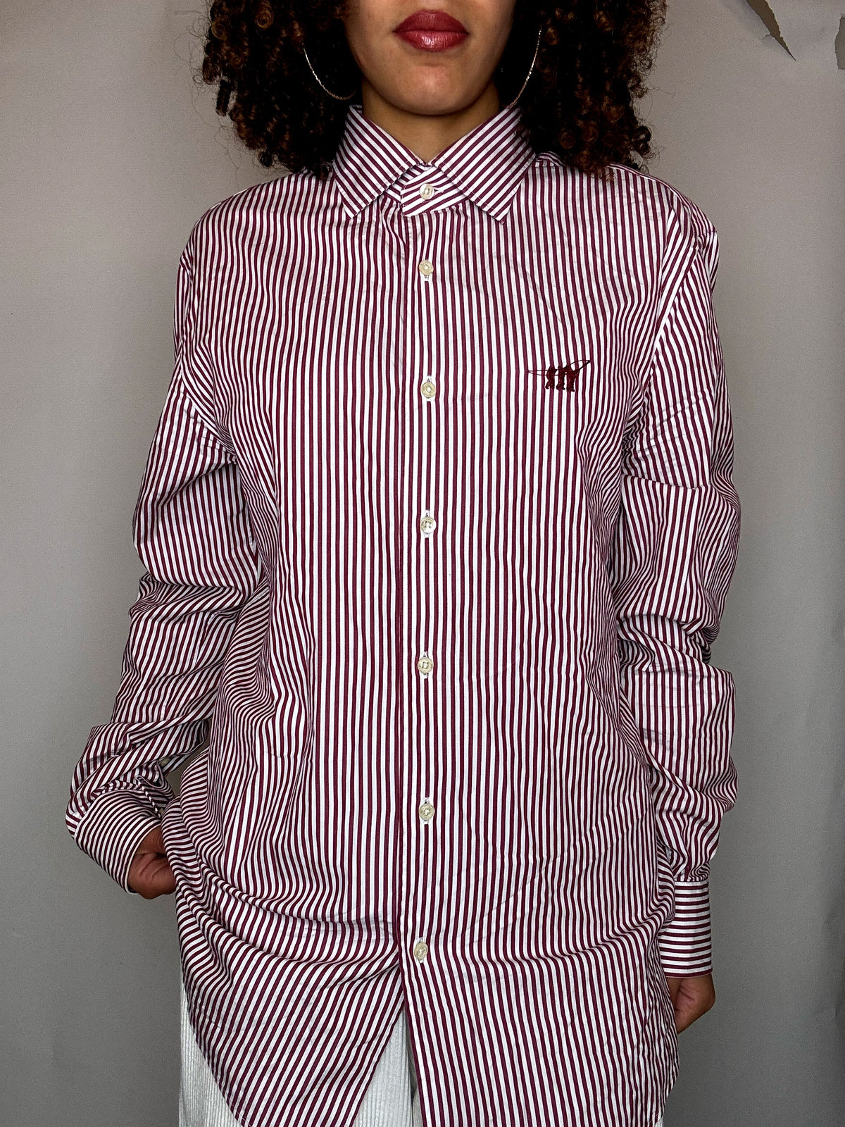 Vintage red and white striped shirt L