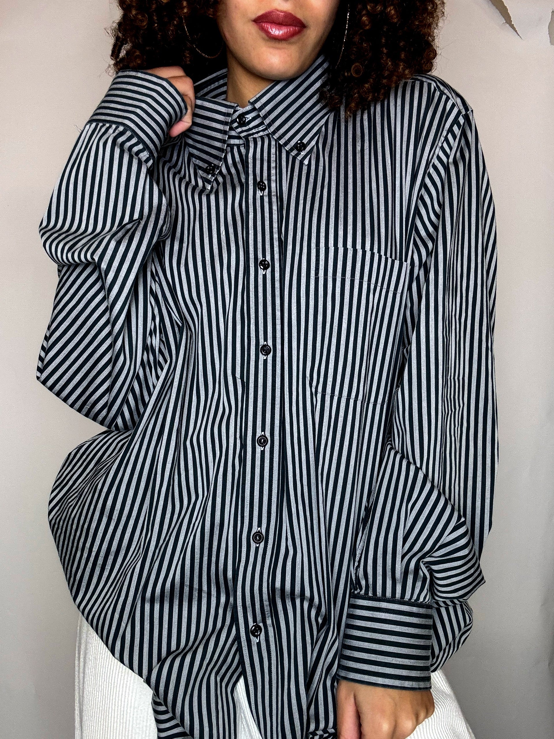 Chemise rayée bleue et gris  XL vintage