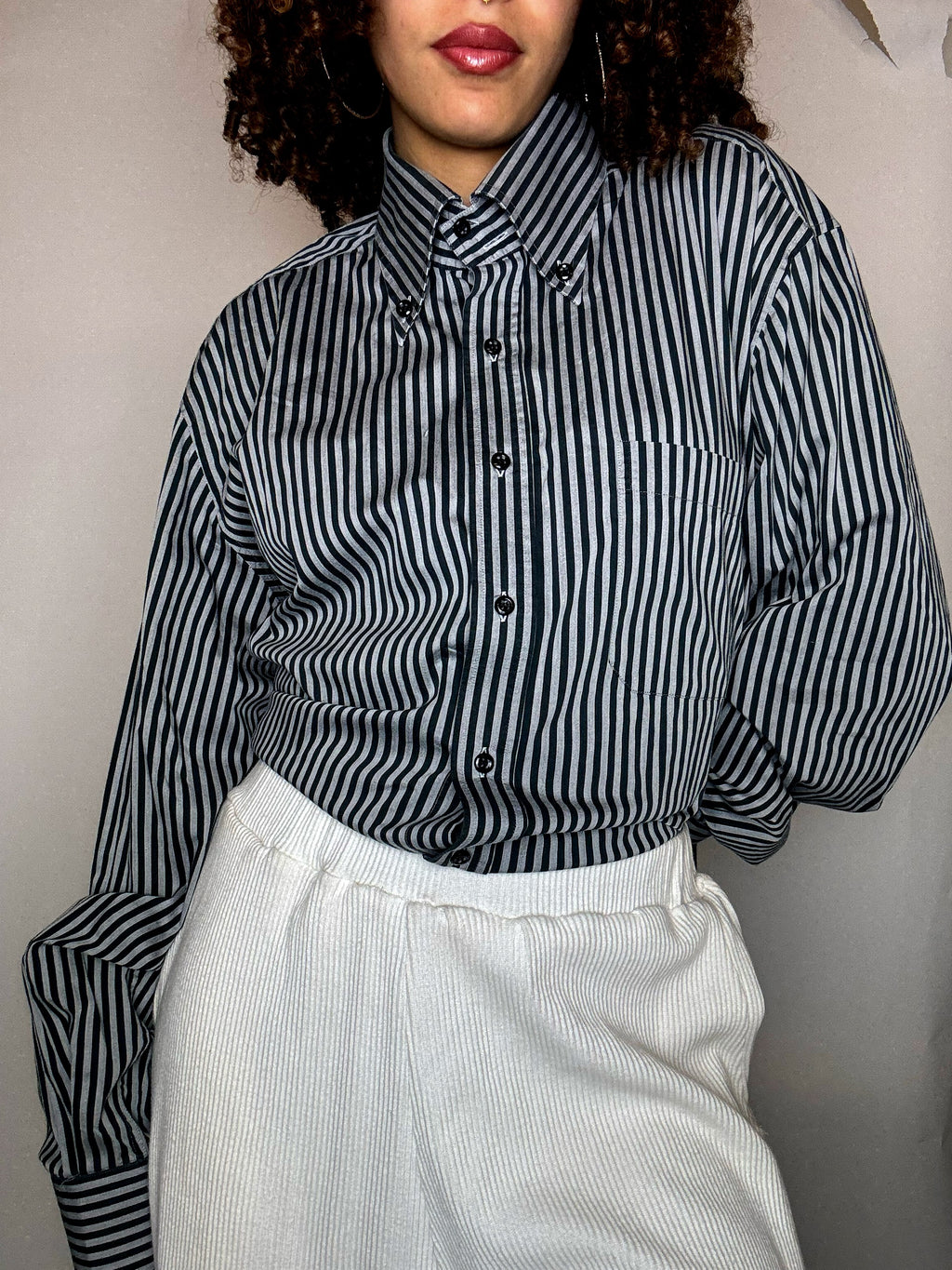 Chemise rayée bleue et gris  XL vintage