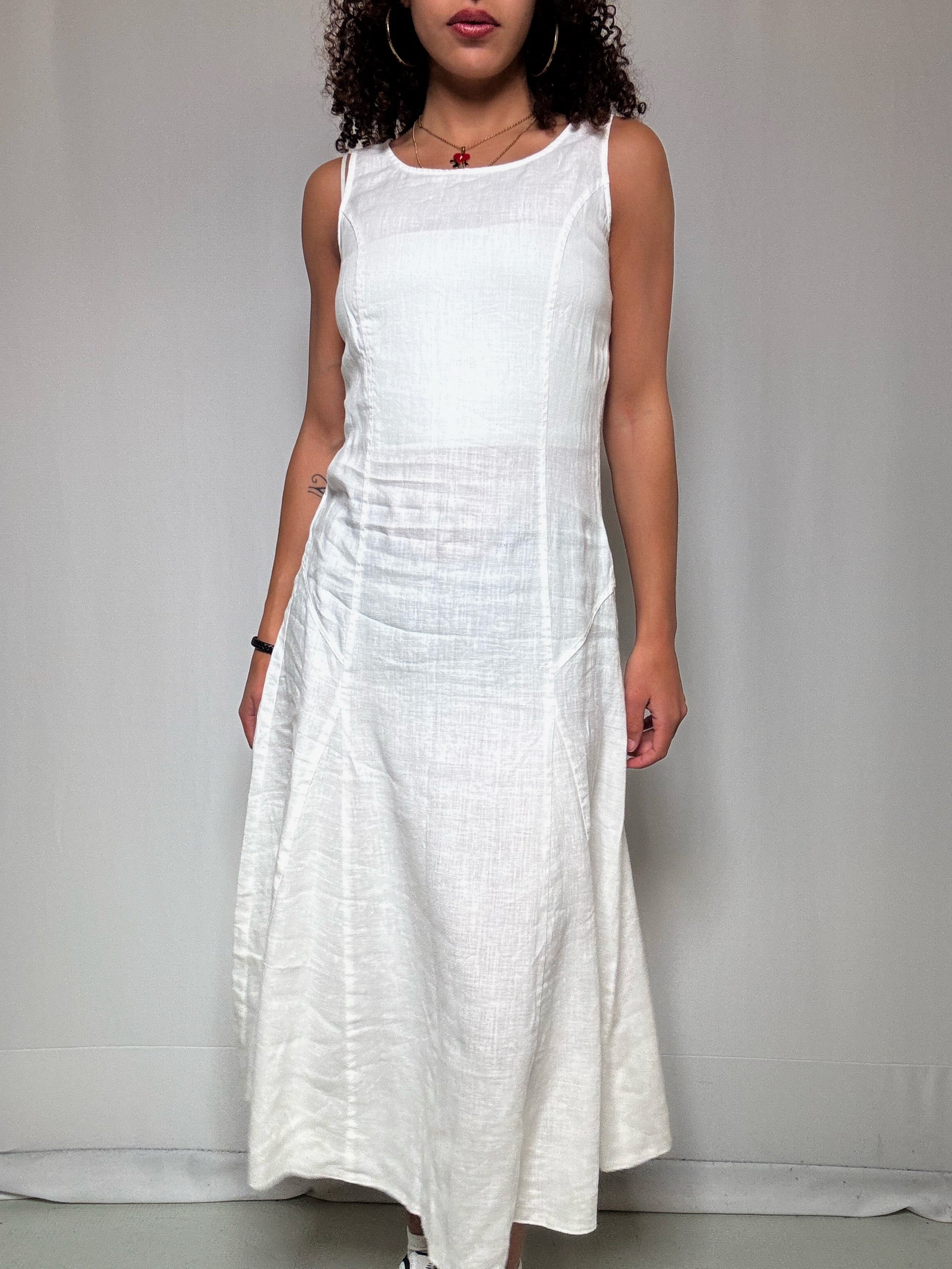Robe longue blanche en lin S vintage