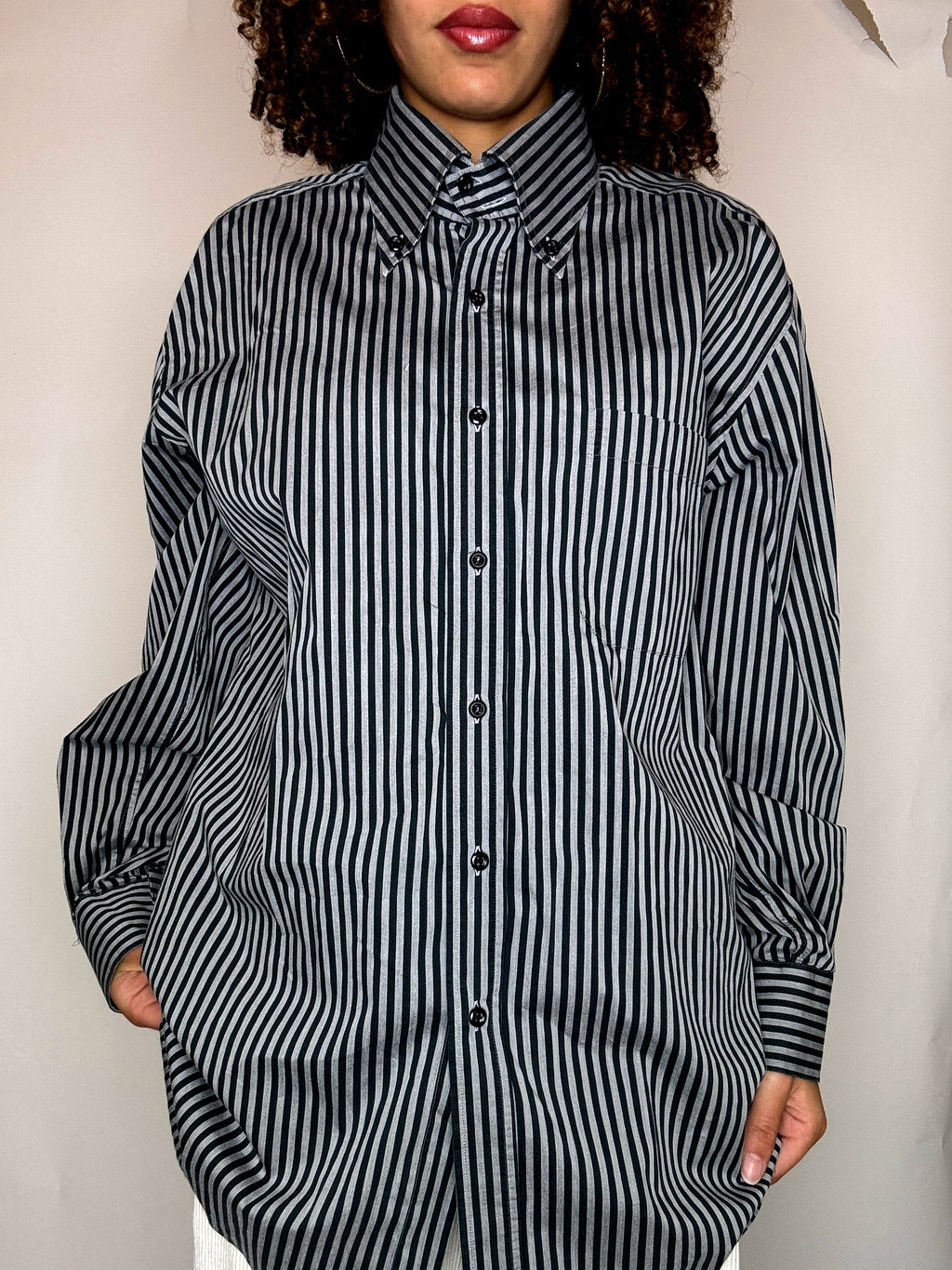 Chemise rayée bleue et gris  XL vintage