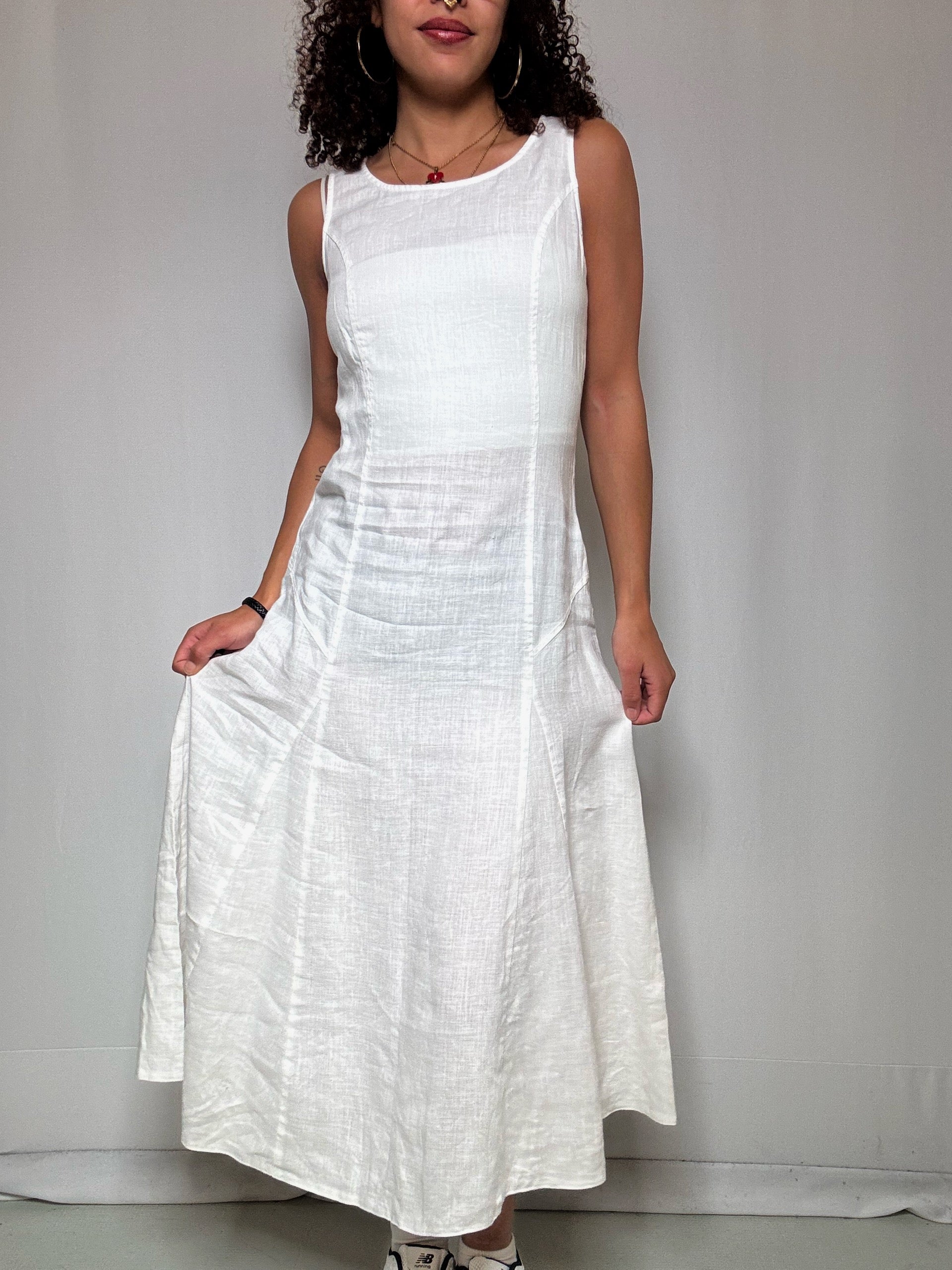 Robe longue blanche en lin S vintage