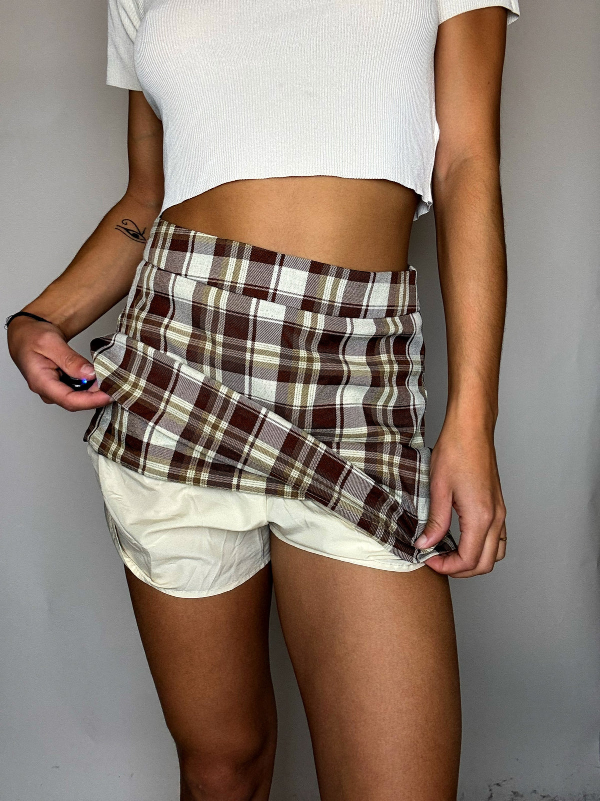 Jupe short à carreaux bruns M vintage