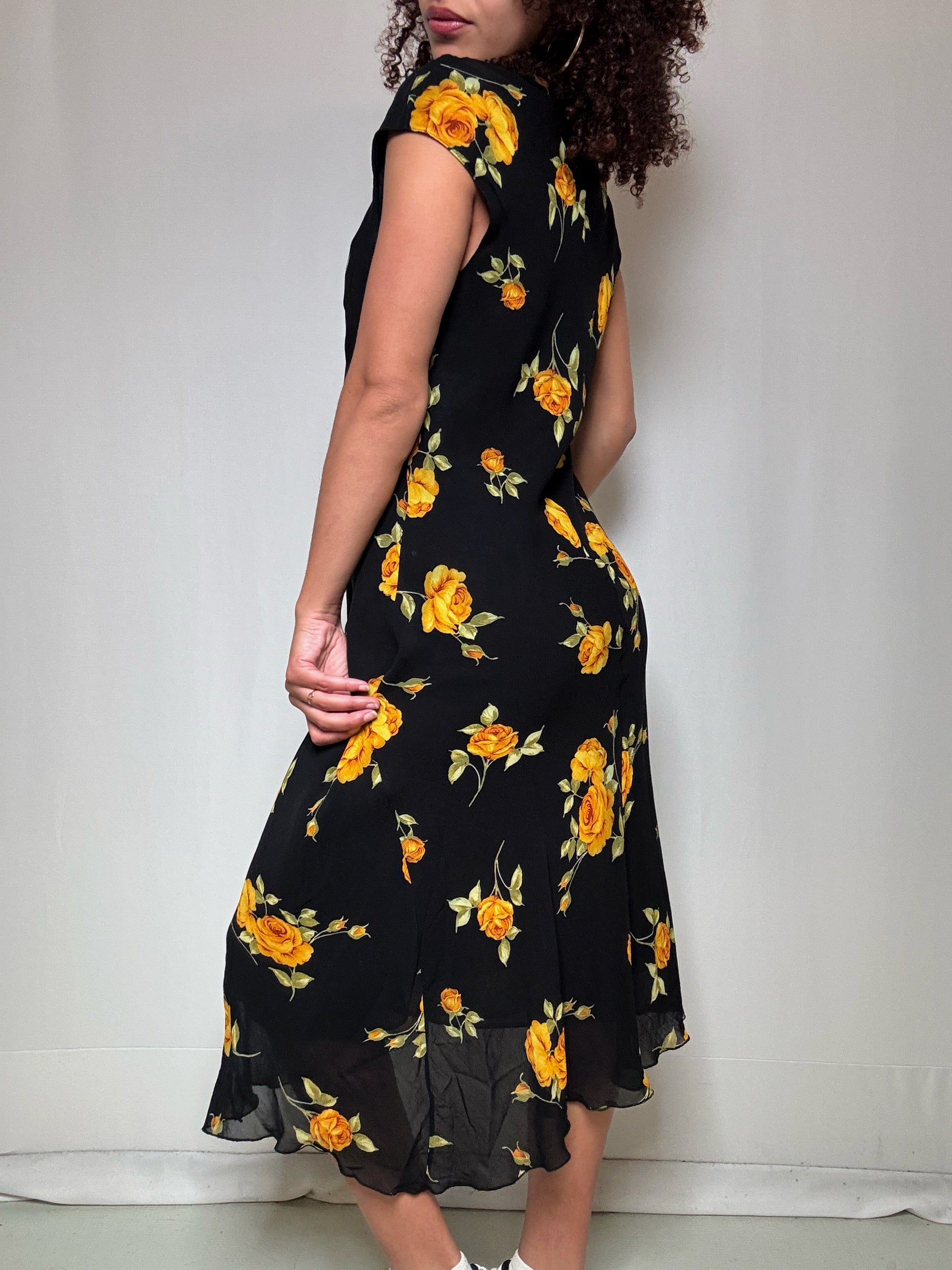 Robe longue à fleurs col qipao S vintage