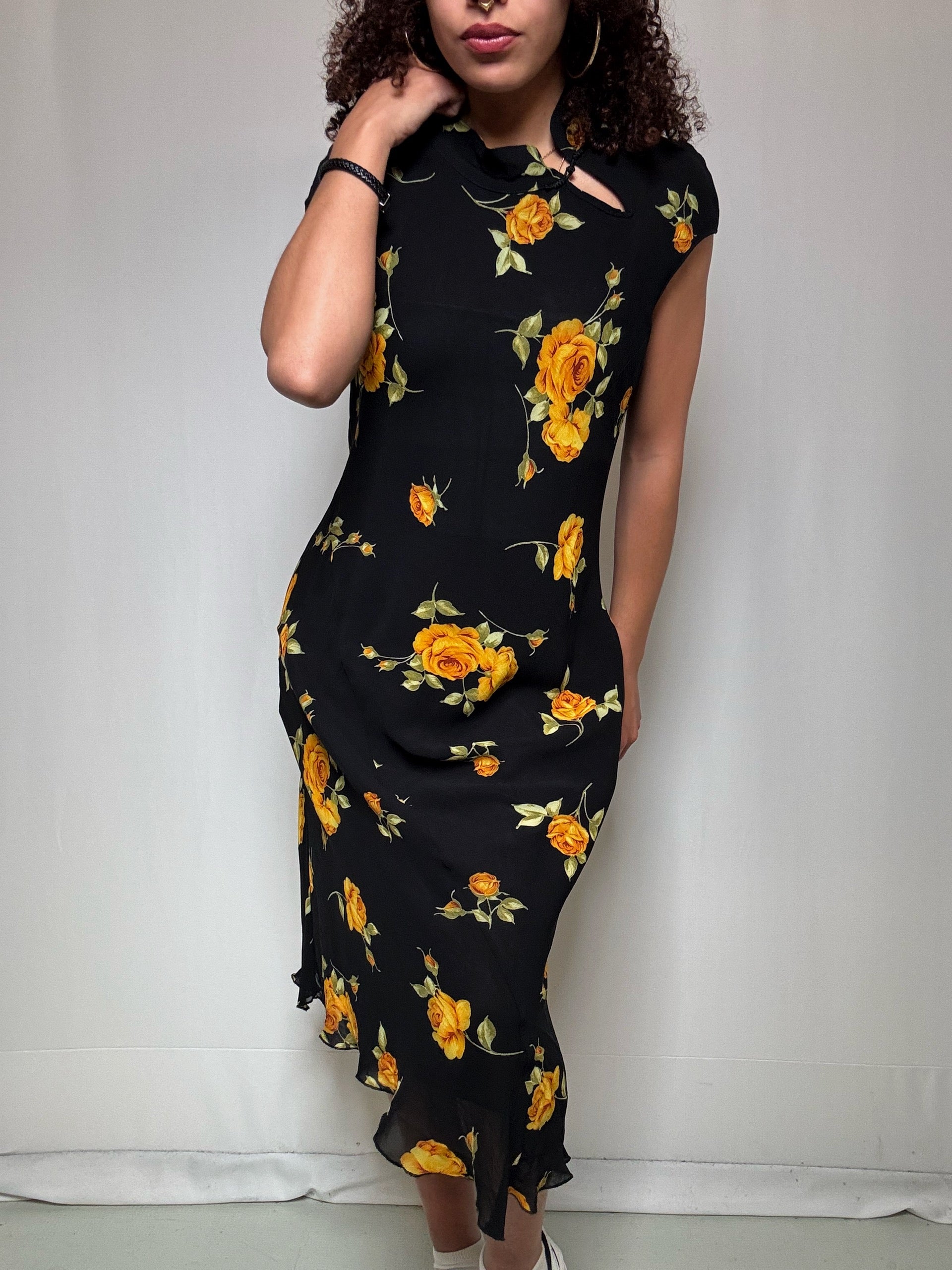 Robe longue à fleurs col qipao S vintage