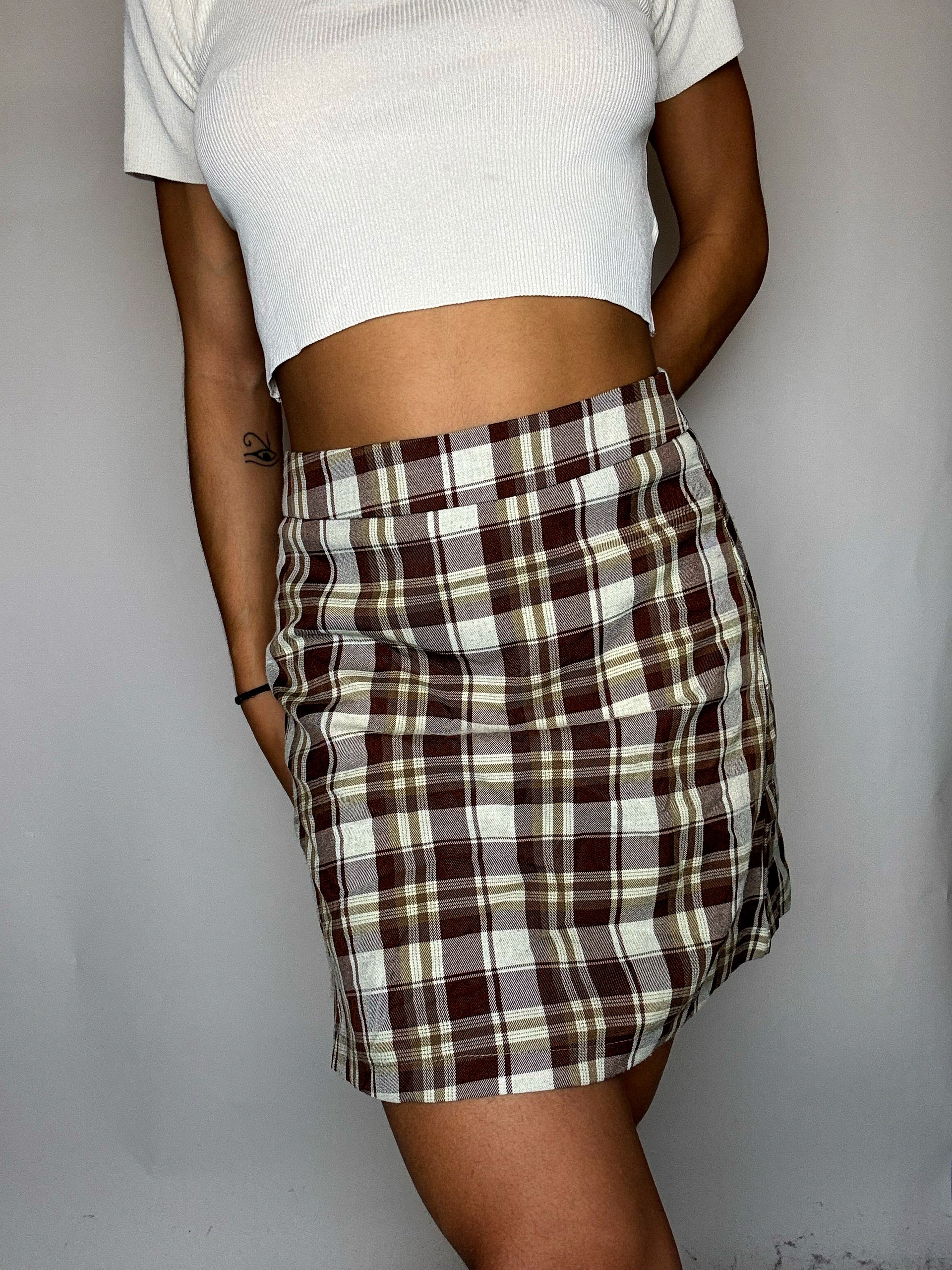 Jupe short à carreaux bruns M vintage