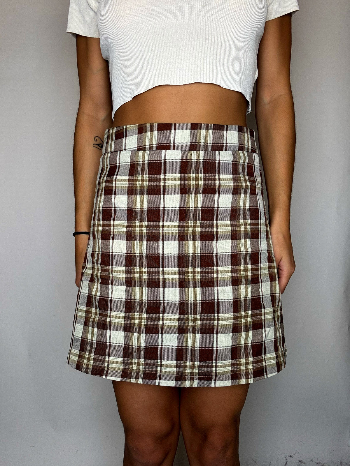 Jupe short à carreaux bruns M vintage