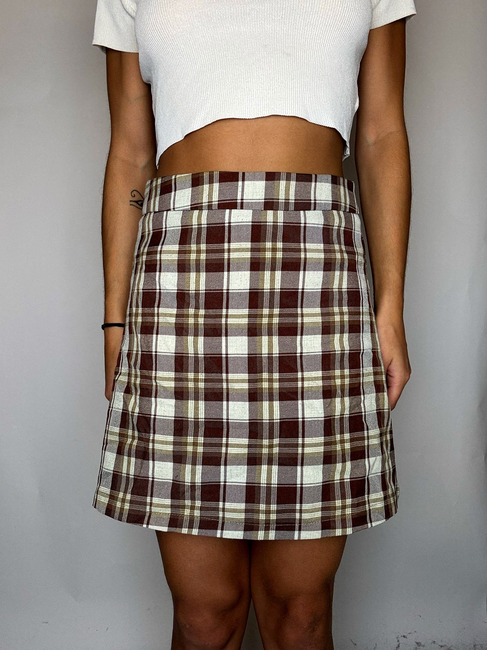 Jupe short à carreaux bruns M vintage