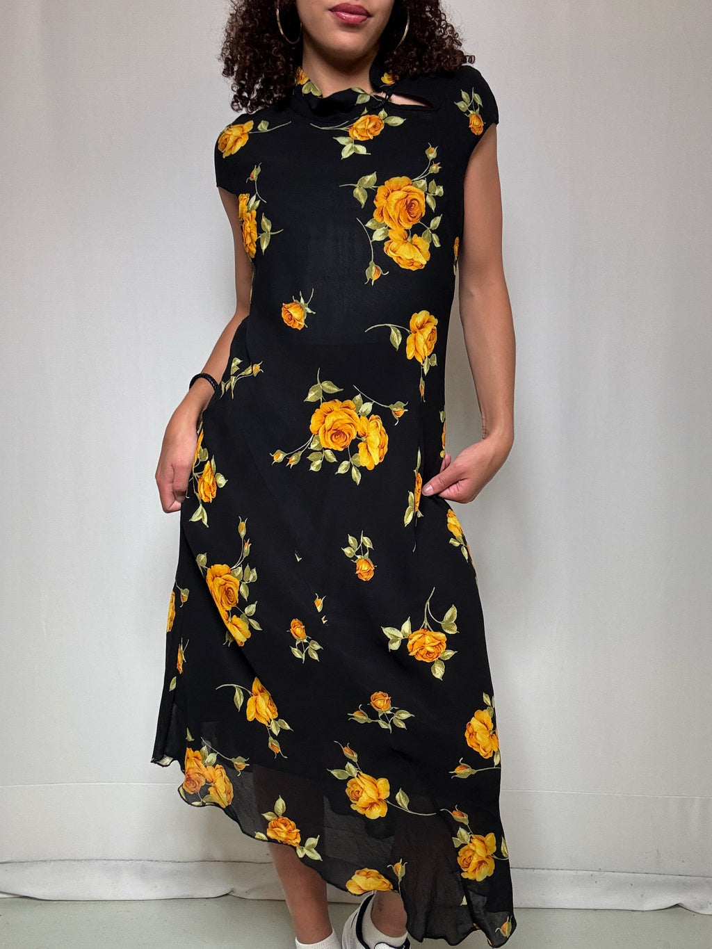 Robe longue à fleurs col qipao S vintage