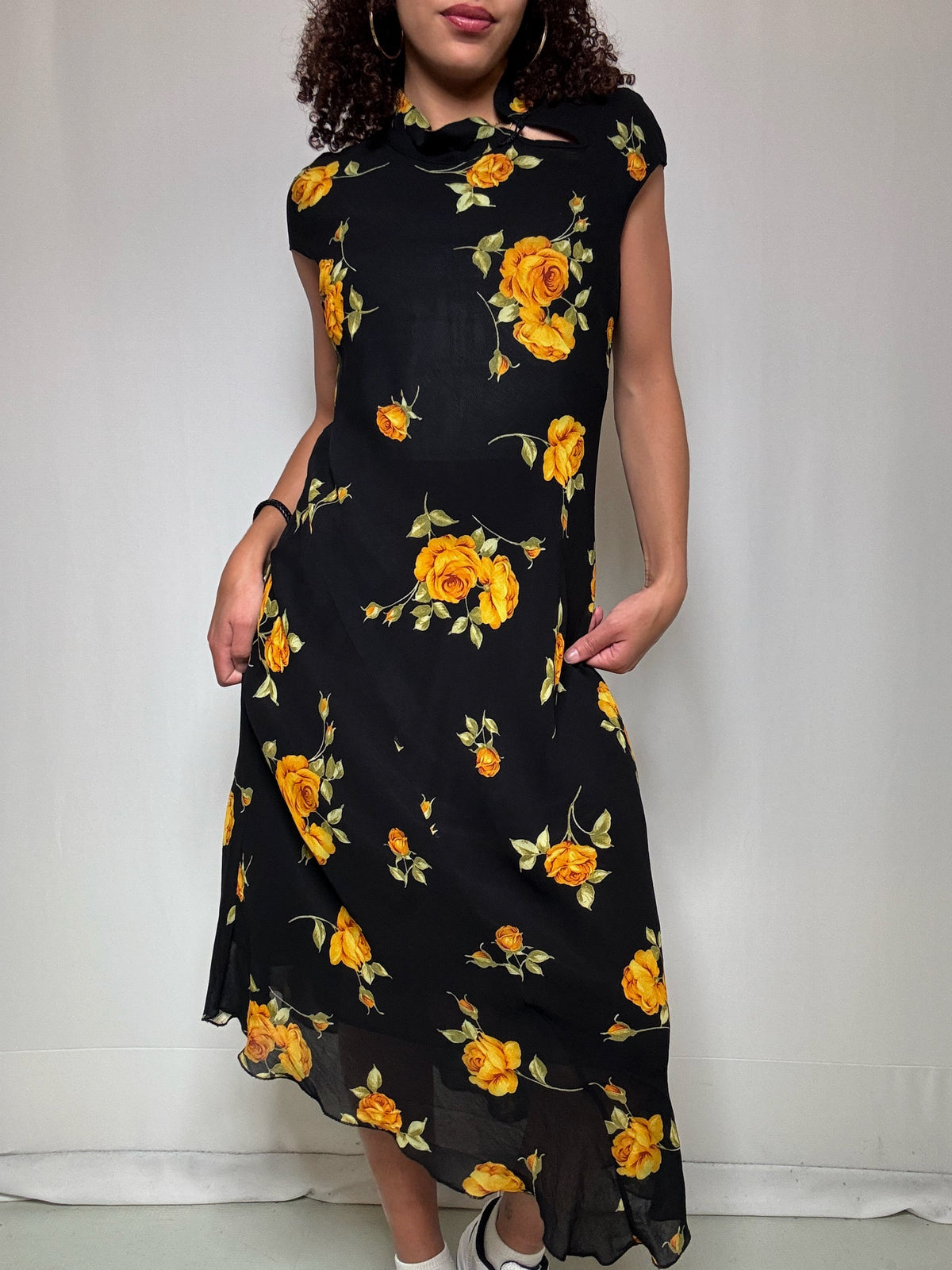 Robe longue à fleurs col qipao S vintage