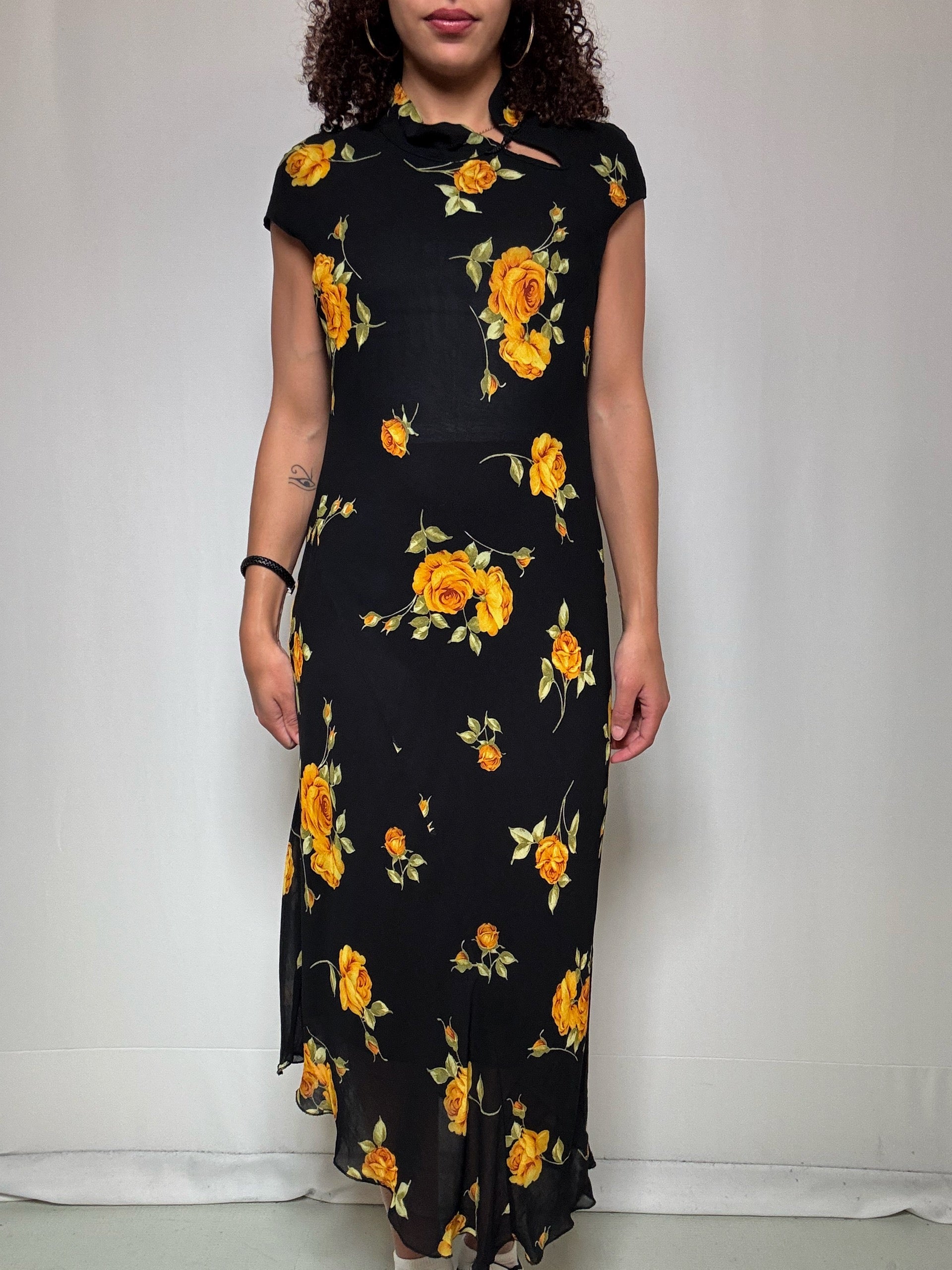 Robe longue à fleurs col qipao S vintage