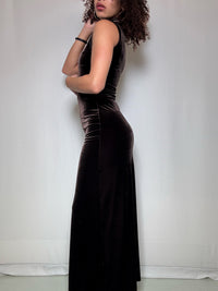 Eng anliegendes braunes Samtkleid S, Vintage