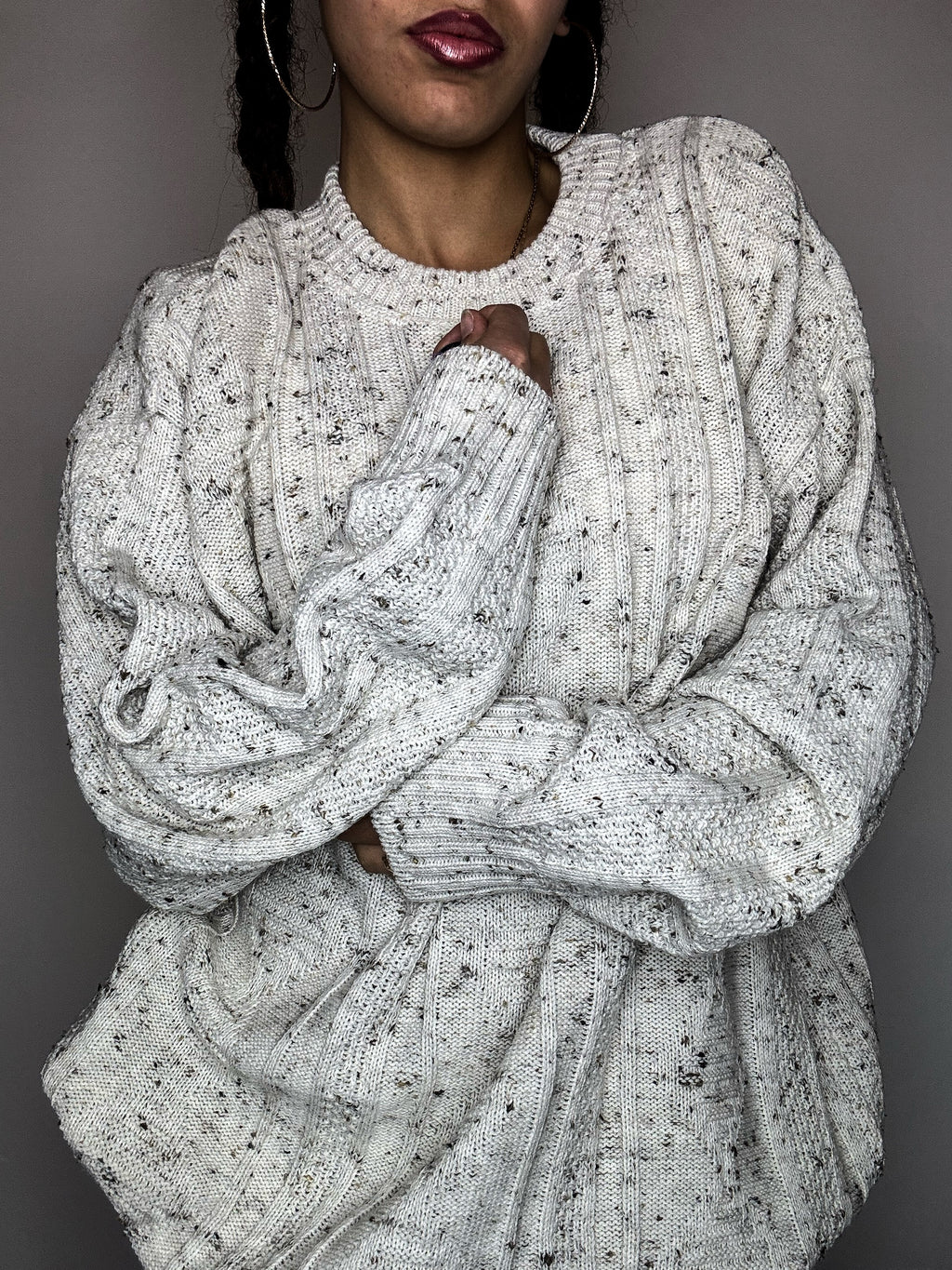 pull en maille beige chiné L vintage