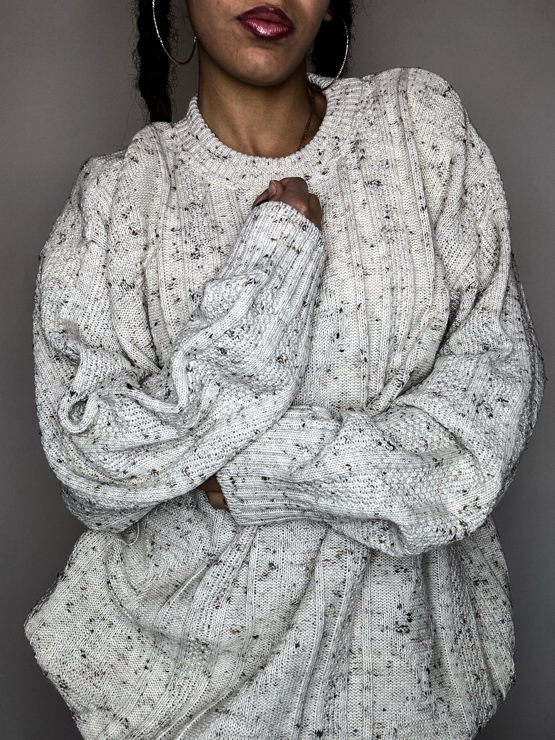 pull en maille beige chiné L vintage