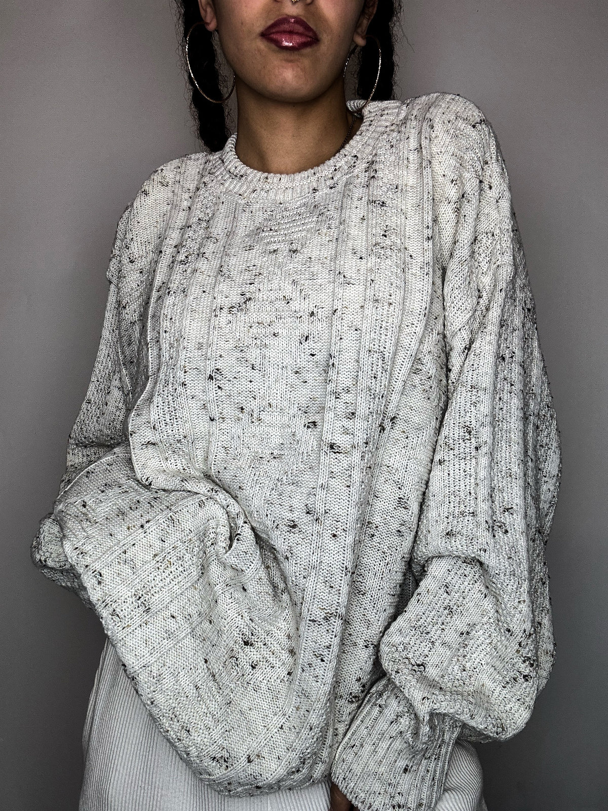 pull en maille beige chiné L vintage