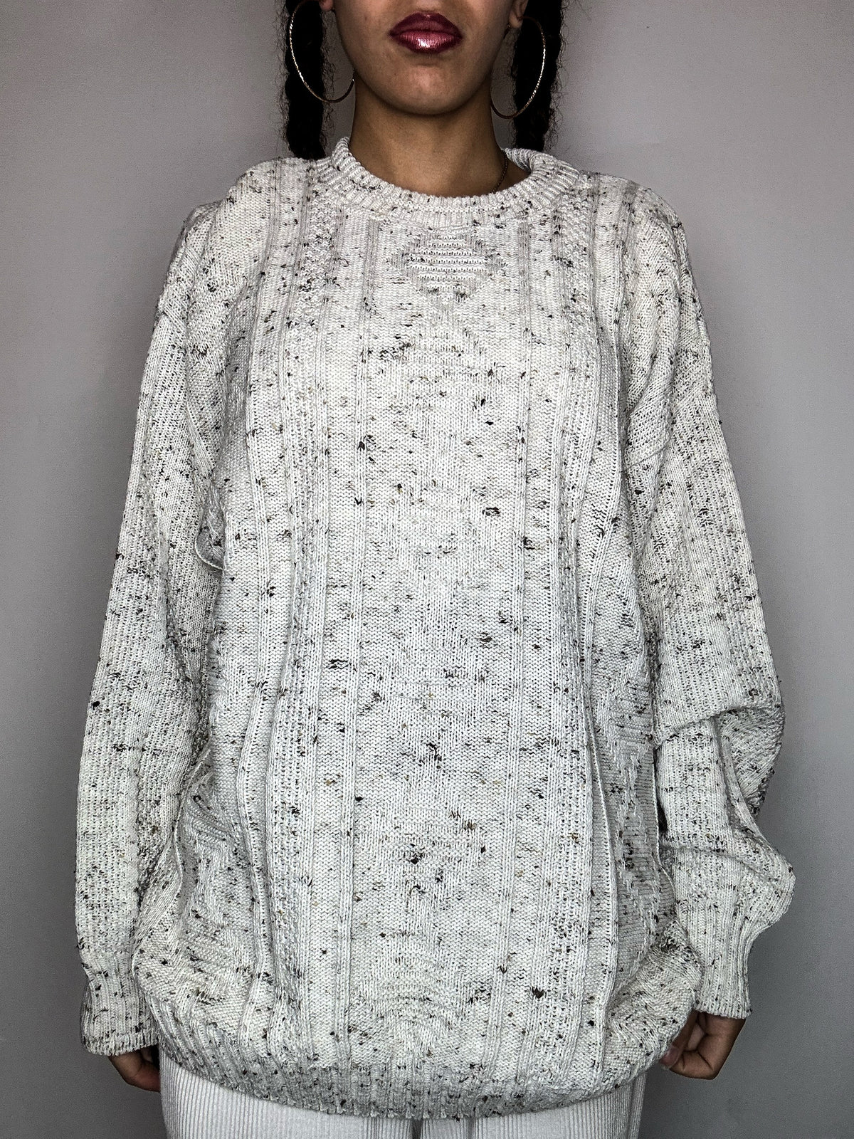pull en maille beige chiné L vintage