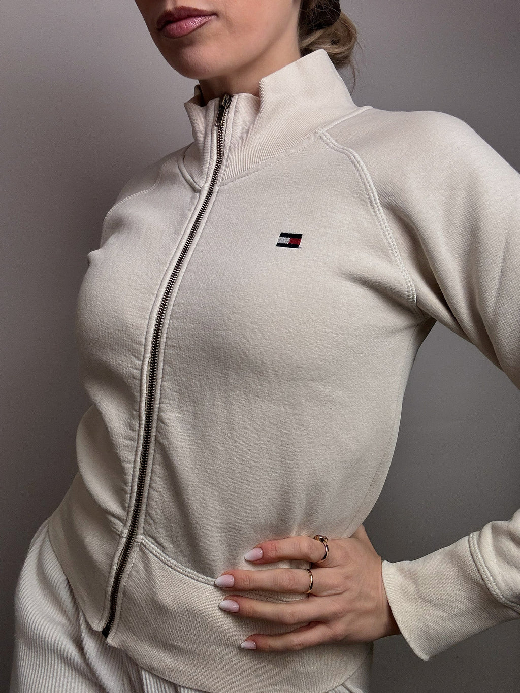 TOMMY HILFIGER L vintage cream fitted jacket