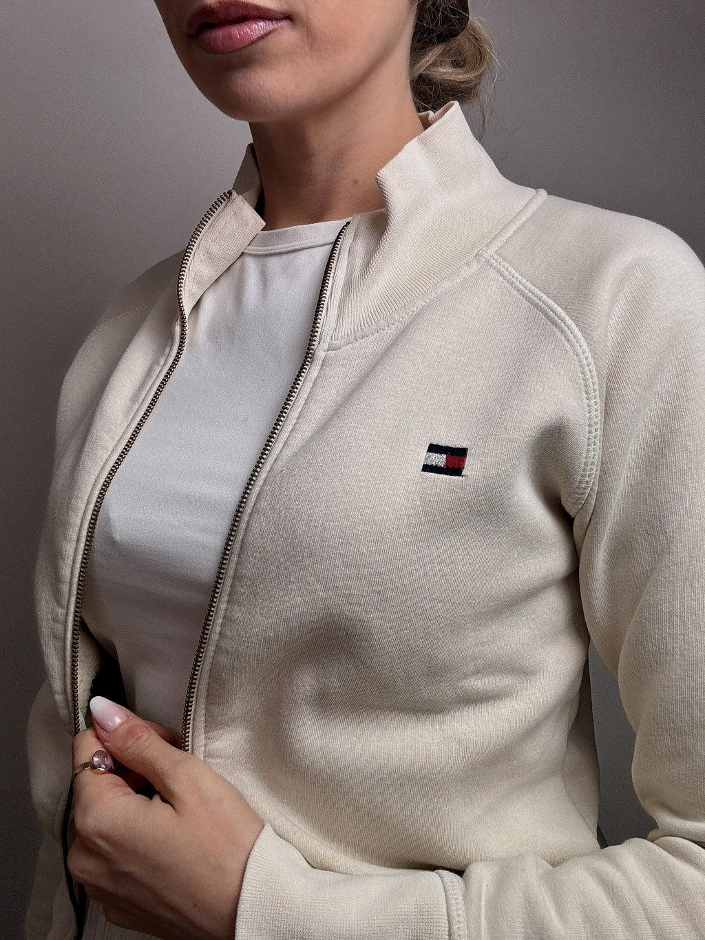 TOMMY HILFIGER L vintage cream fitted jacket