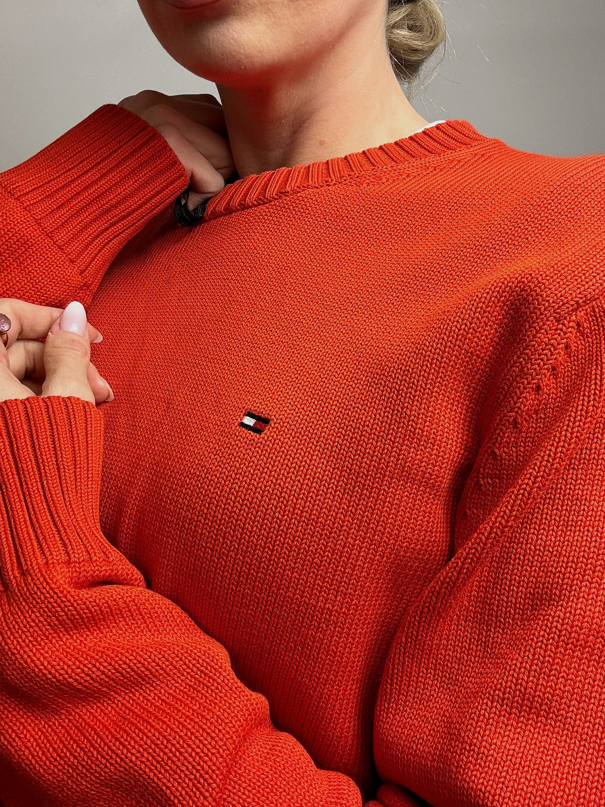 Vintage TOMMY HILFIGER L red cotton crew neck sweater