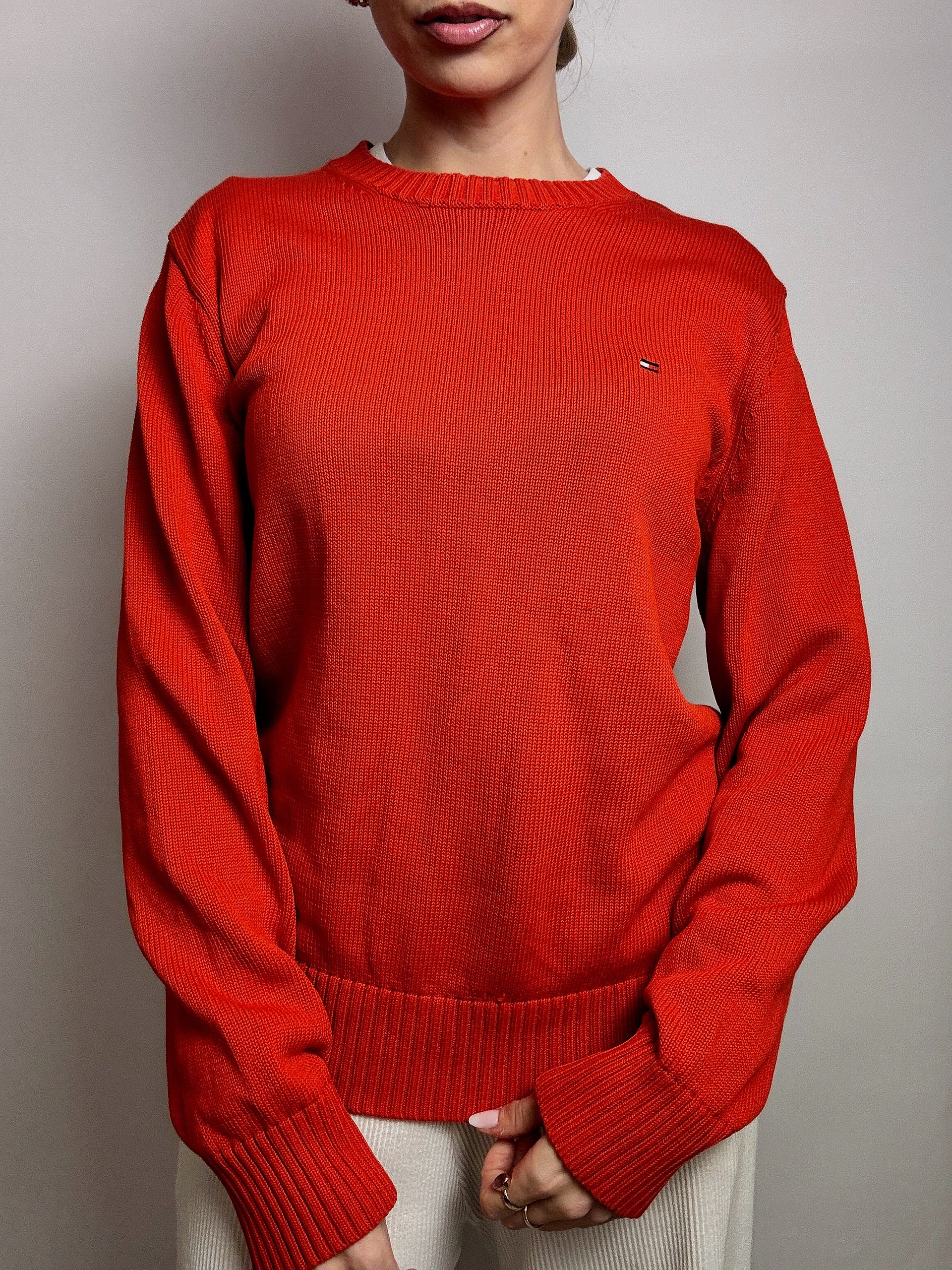 Vintage TOMMY HILFIGER L red cotton crew neck sweater